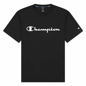 Short Sleeve T-Shirt Champion Crewneck Script Logo M Black