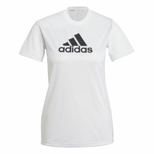 Women’s Short Sleeve T-Shirt Adidas Primeblue D2M Logo Sport  White